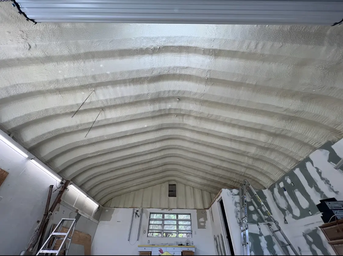Spray polyurethane foam applied to the underside of a metal roof deck in Brooksville